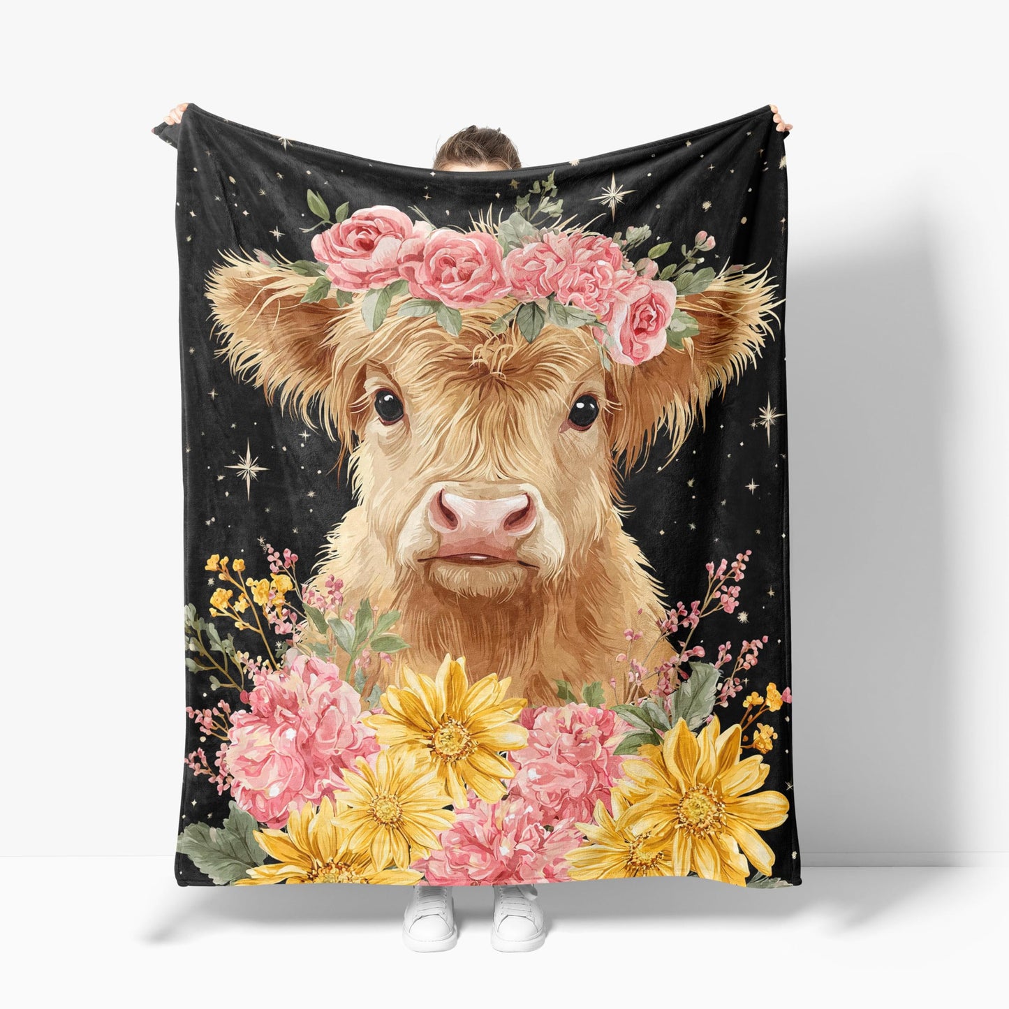 Highland Cow Throw Blanket Soft Warm Cozy Flower Cows Floral Blankets Fuzzy Plush Fleece Highland Cow Blanket Gifts for Couch Bed Sofa Home Decor 40''X50''