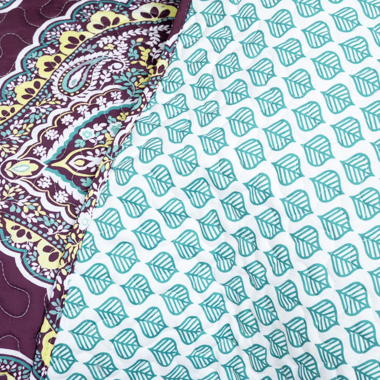 Lush Decor Harley Reversible King Queen Size 5 Piece Set Purple & Turquoise - Boho Bedding Set King Quilt - Purple Quilts - Boho Bedroom Decor
