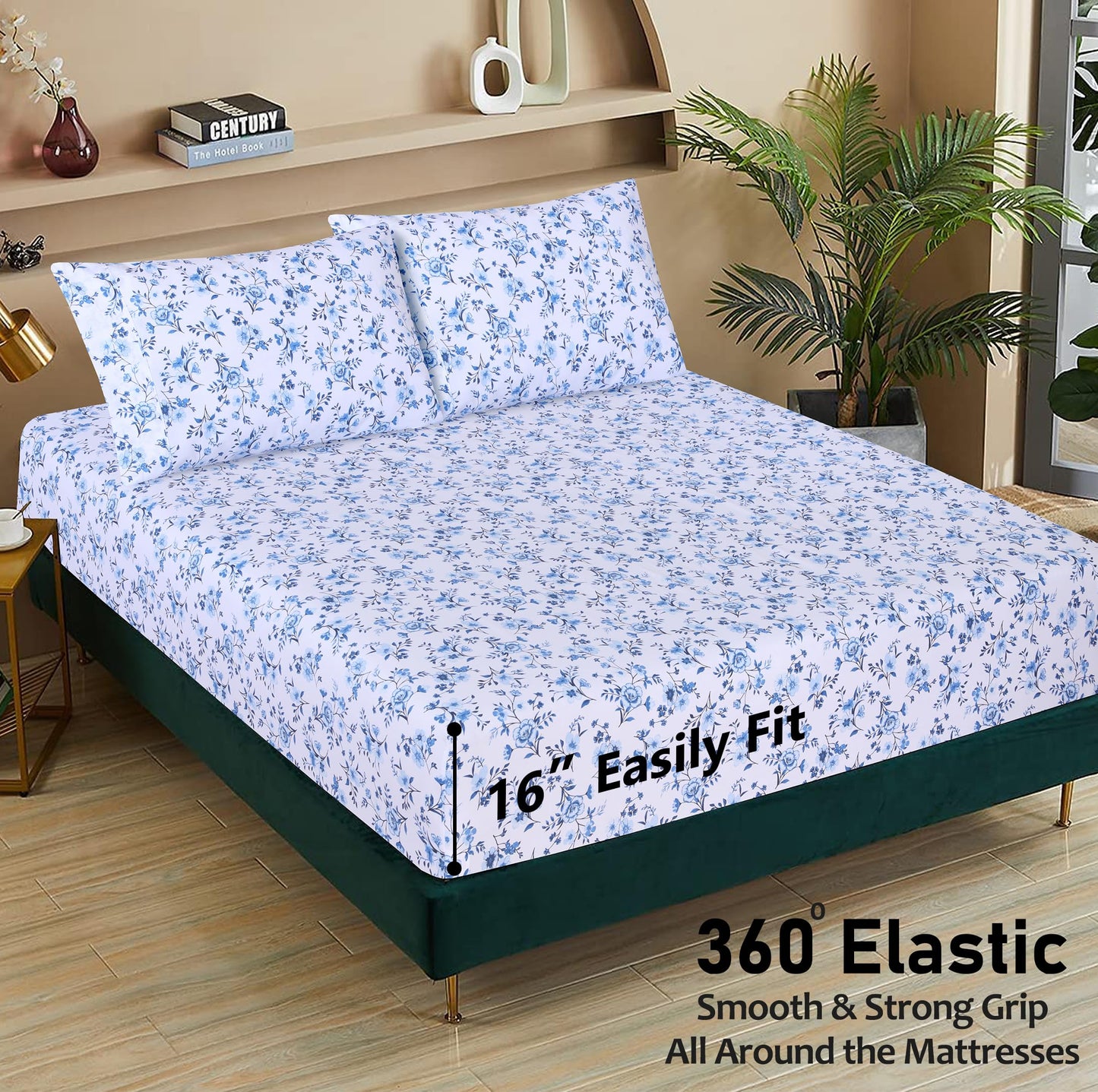 RUVANTI 100% Cotton Percale Sheets Queen Size – Crisp Cooling Bed Sheets for Hot Sleepers, Deep Pocket 16”, Soft Breathable & Durable Hotel-Style 4 Piece Set, Annual