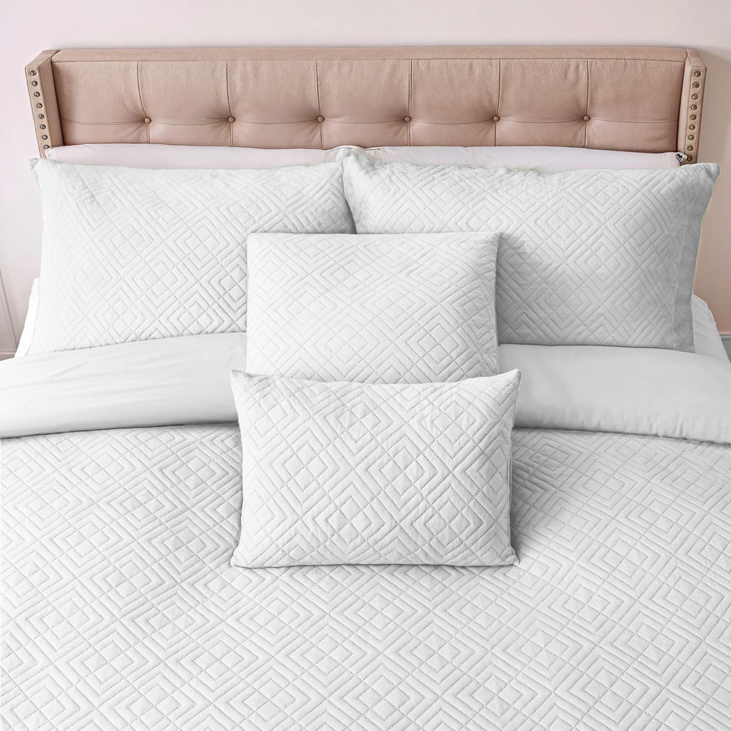 Clara Clark Quilts Twin Size - All Season Bedspread Coverlet Set, Pinsonic Weave Lightweight Bedding Set - 5 Piece Twin Quilt Set with Pillow Shams, White - Twin Diamond