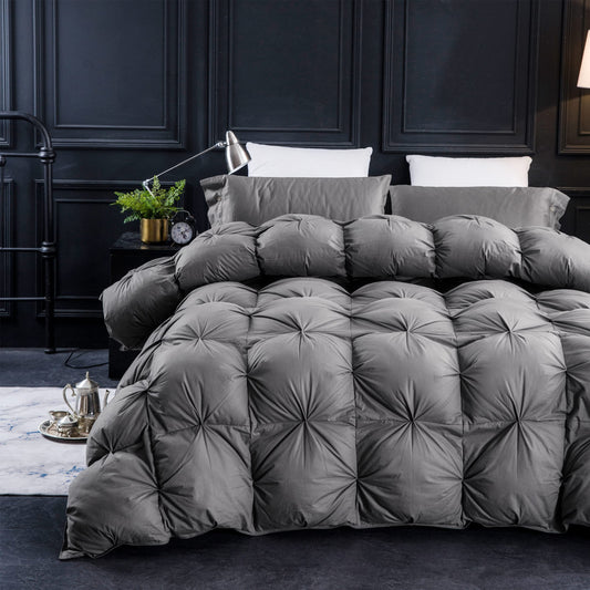 Three Geese Pinch Pleat Waterfowl Feathers and Down Comforter Twin Size Duvet Insert,750+ Fill Power,1200TC 100% Cotton, Premium All Seasons Gray Warm Hotel Comforter with 8 Tabs.