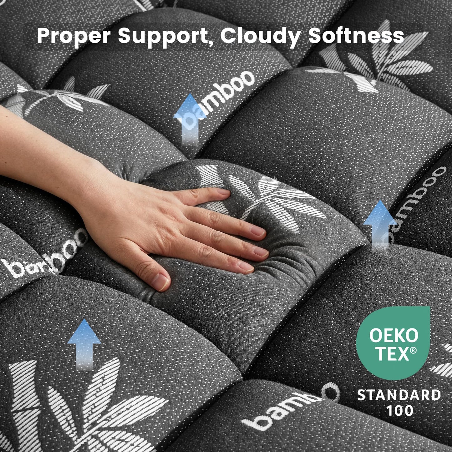 Mattress Topper Queen Size - Viscose Made from Bamboo Pillow Top Mattress Pad with Deep Pockets - Soft Mattress Topper for Back Pain Relief(60"x80",Black)