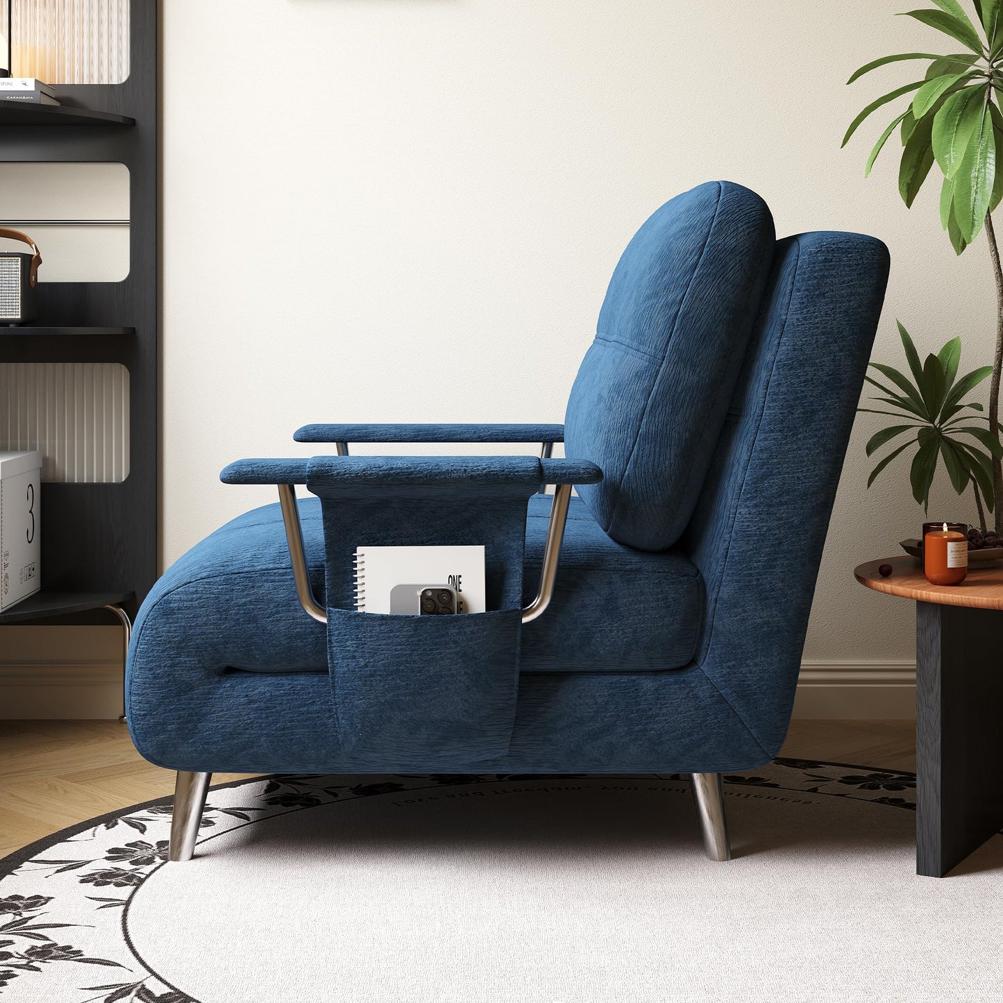 Vakdle 5-in-1 Chenille Convertible Sofa Bed with 5-Position Adjustable Backrest Sleeper Sofa Chair with Armrest Storage Pocket Mid-Century Style Sleeper Chair for Living Room