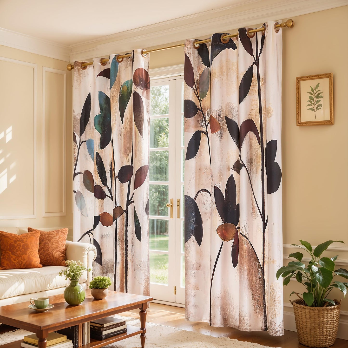 SUBRTEX Blackout Curtains 52Wx84L, Room Darkening Floral Curtains, Thermal Insulated 2 Panels Window Drapes, Boho Farmhouse Curtains for Living Room Bedroom Window Treatments, Brown