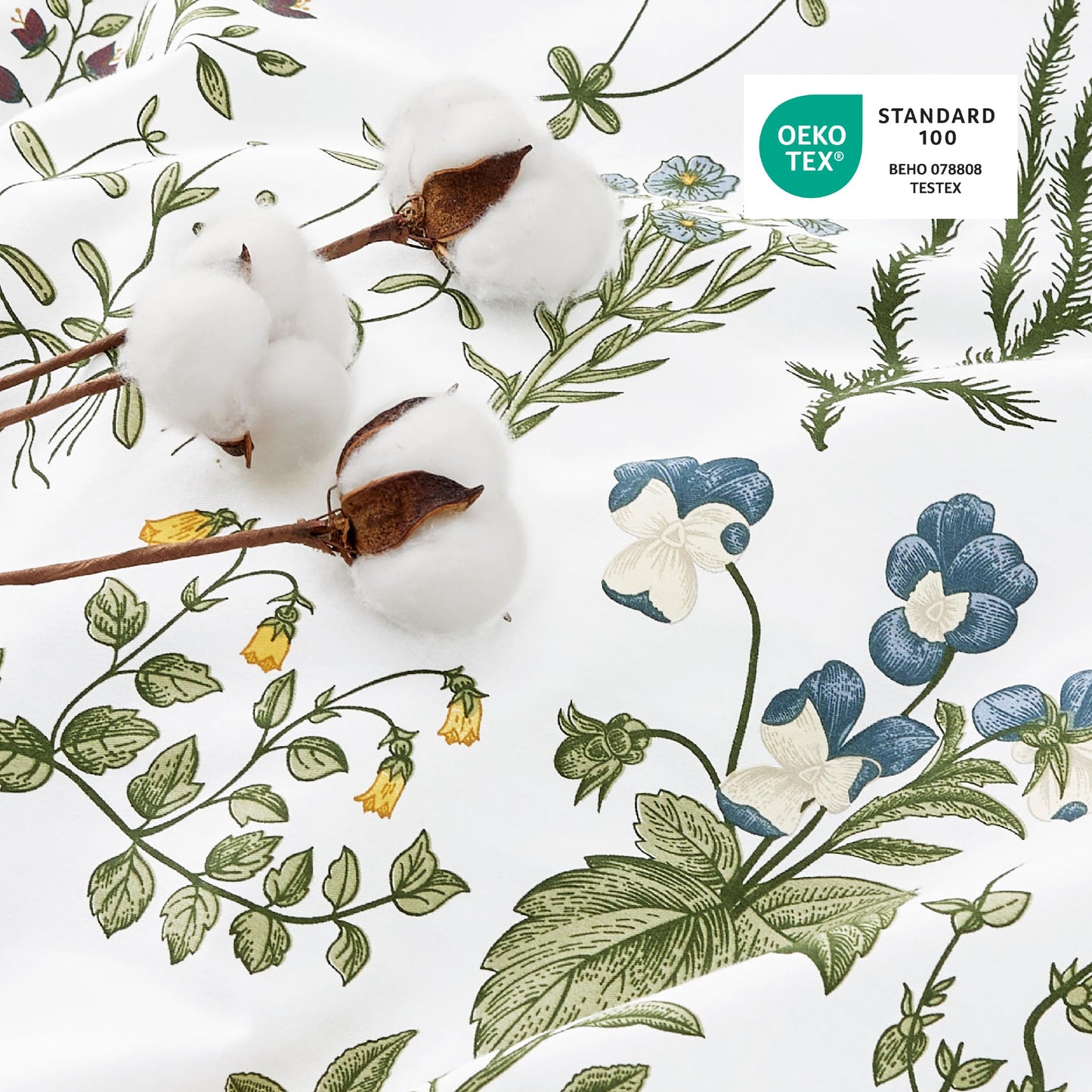 Bedsure Duvet Cover Queen Size - 100% Cotton Reversible Floral Queen Duvet Cover Set with Zipper Closure, 3 Pieces Soft & Breathable PureWoven Green Bedding Set with 2 Pillow Shams 20"x26"
