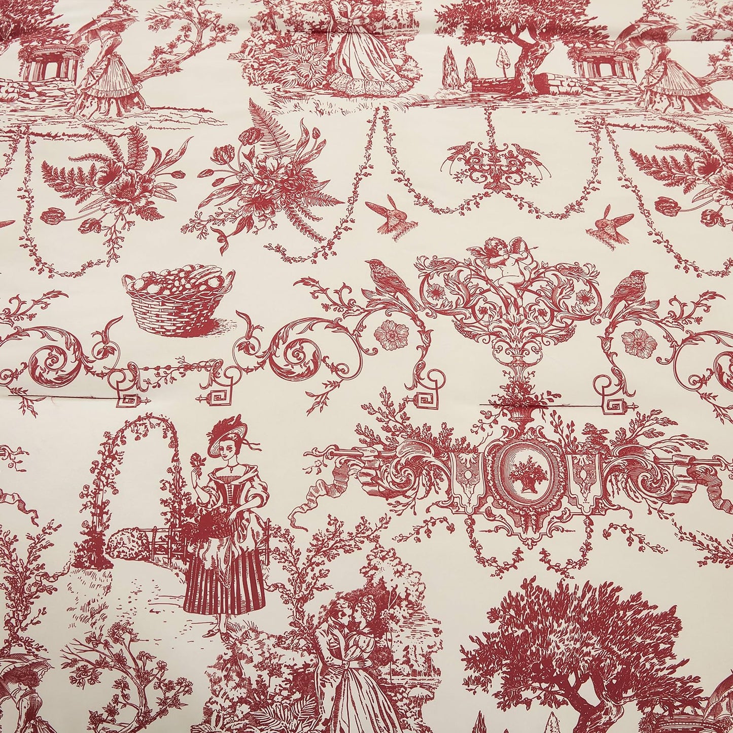Red Comforter Set Queen 7 Piece Bed in a Bag Toile de Jouy Botanical Comforter with Sheet Set Soft Micorfiber Bedding Set (1 Comforter,2 Pillow Shams,1 Flat Sheet,1 Fitted Sheet,2 Pillowcases)