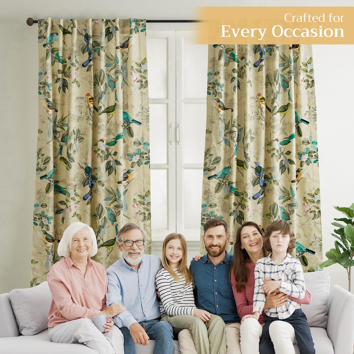 Maison d' Hermine Curtains for Living Room 100% Cotton 96 inch Length One Panel Light Filtering Curtains for Windows with Rod and Loop Pockets (Solstice - Garden Glade, 50" W x 96" L)