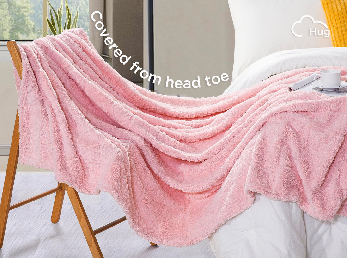 CLOUDS HUG Pink Throw Blanket for Couch - Soft Blankets for Women, Cute Small Fleece Blanket for Girls Gift, 50x60 Inches,3D Textured Smile Pattern