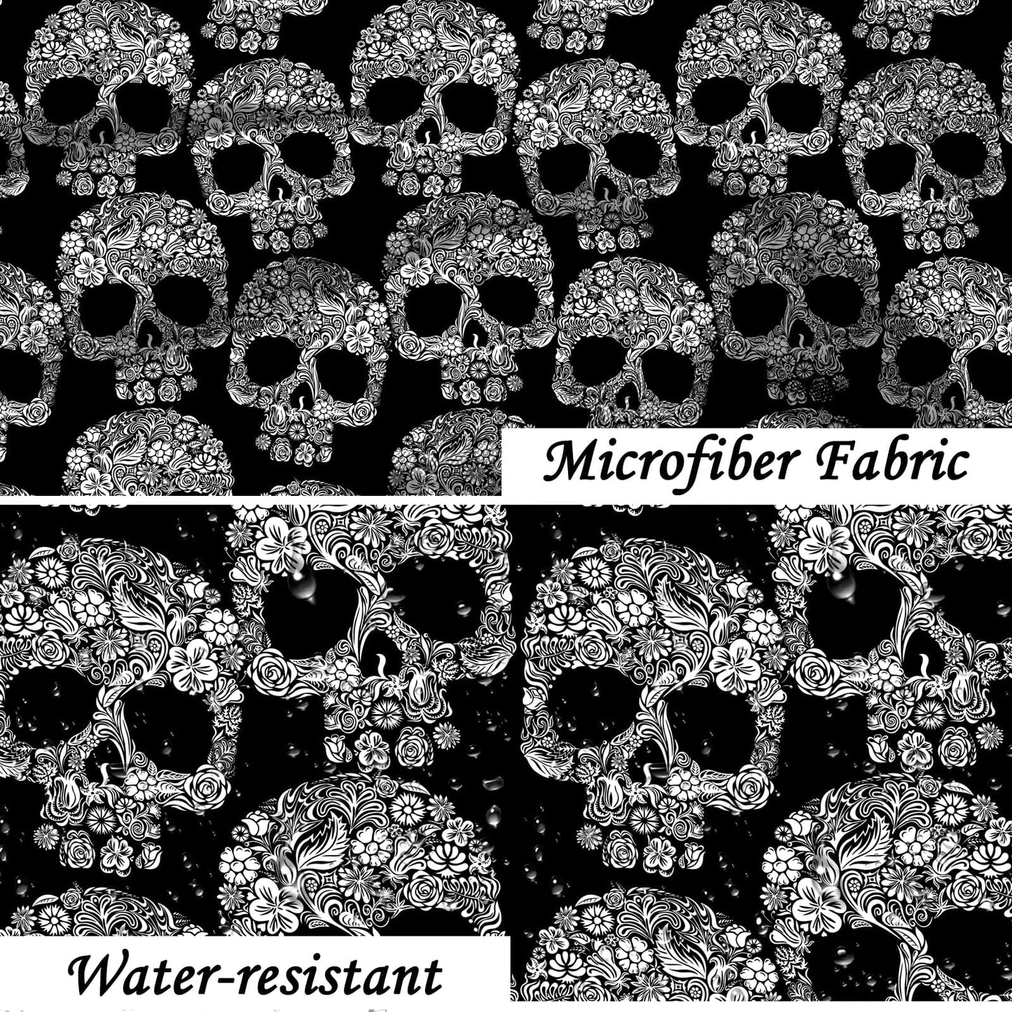 SDIII Sugar Skull Shower Curtain Set 72x72 Inch, Waterproof Microfiber Gothic Shower Curtain Set Skeleton for Victorian Goth Bathroom Decor Halloween