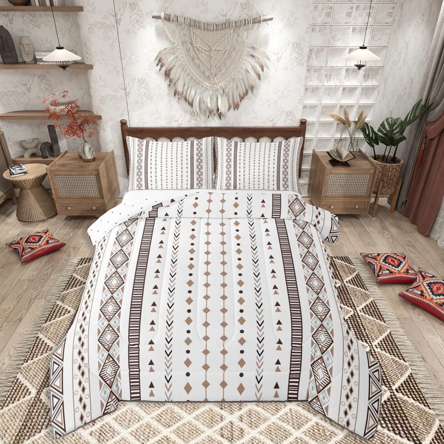 jejeloiu Western Comforter Set Queen Size Southwestern Geometric Bedding Set for Kids Boys Girls Boho Duvet Quilt Tribal Bedroom Decor Microfiber 3 Pcs with 2 Pillow Cases