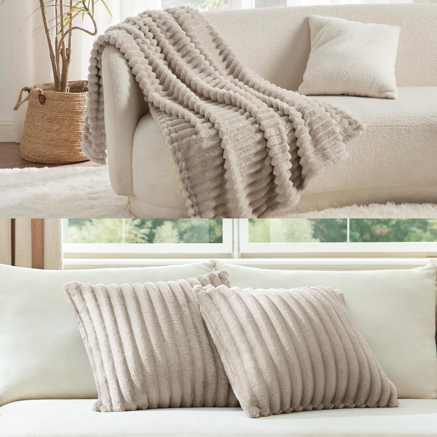 Bedsure Linen Fleece Blanket & Throw Pillow Covers Line