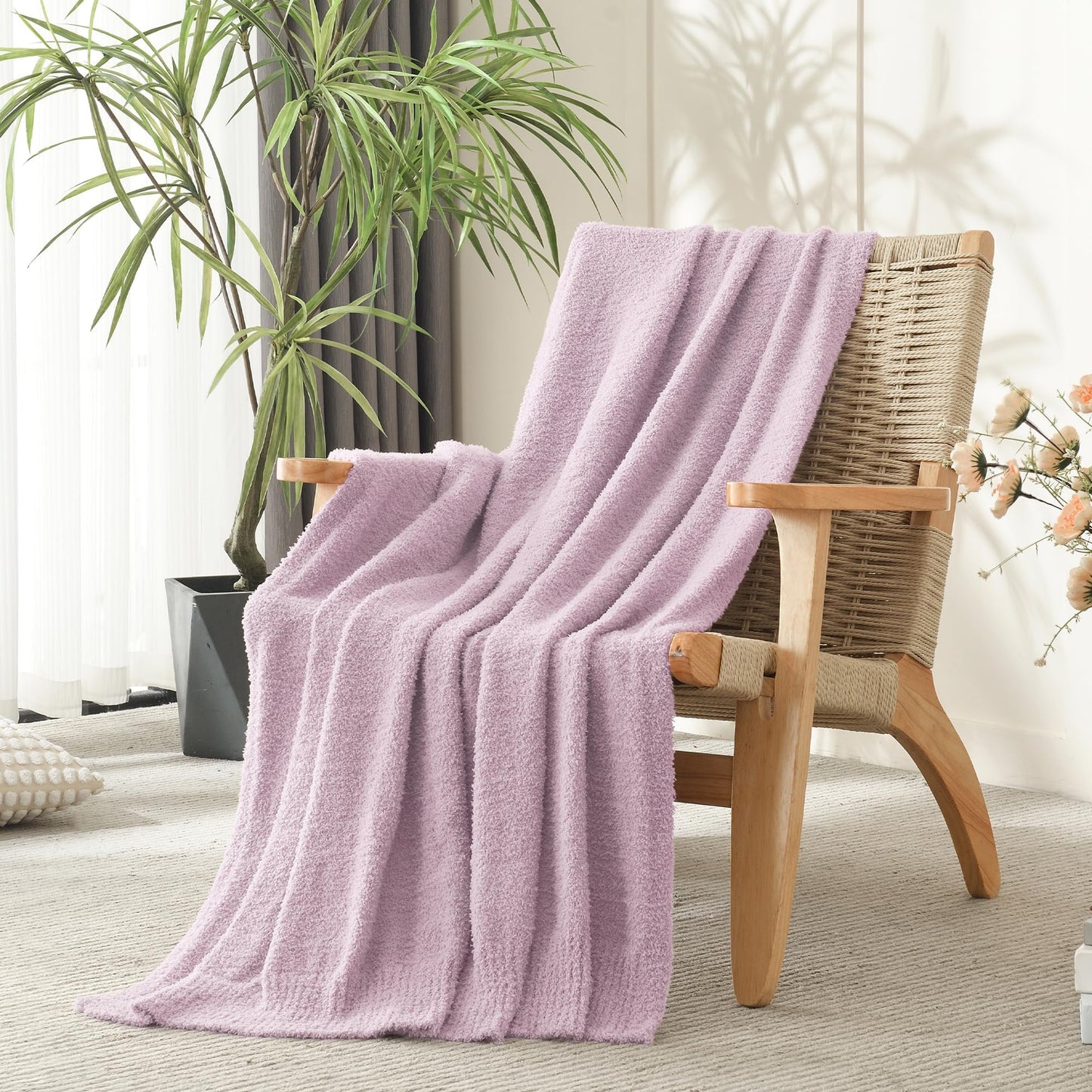 JOOJA Light Purple Throw Blanket, Soft Fluffy Fuzzy Knit Blanket for Couch Bed Sofa, Cozy Plush Warm Blanket for Bedroom Living Room, Spring Home Decor, 50x60 Inches