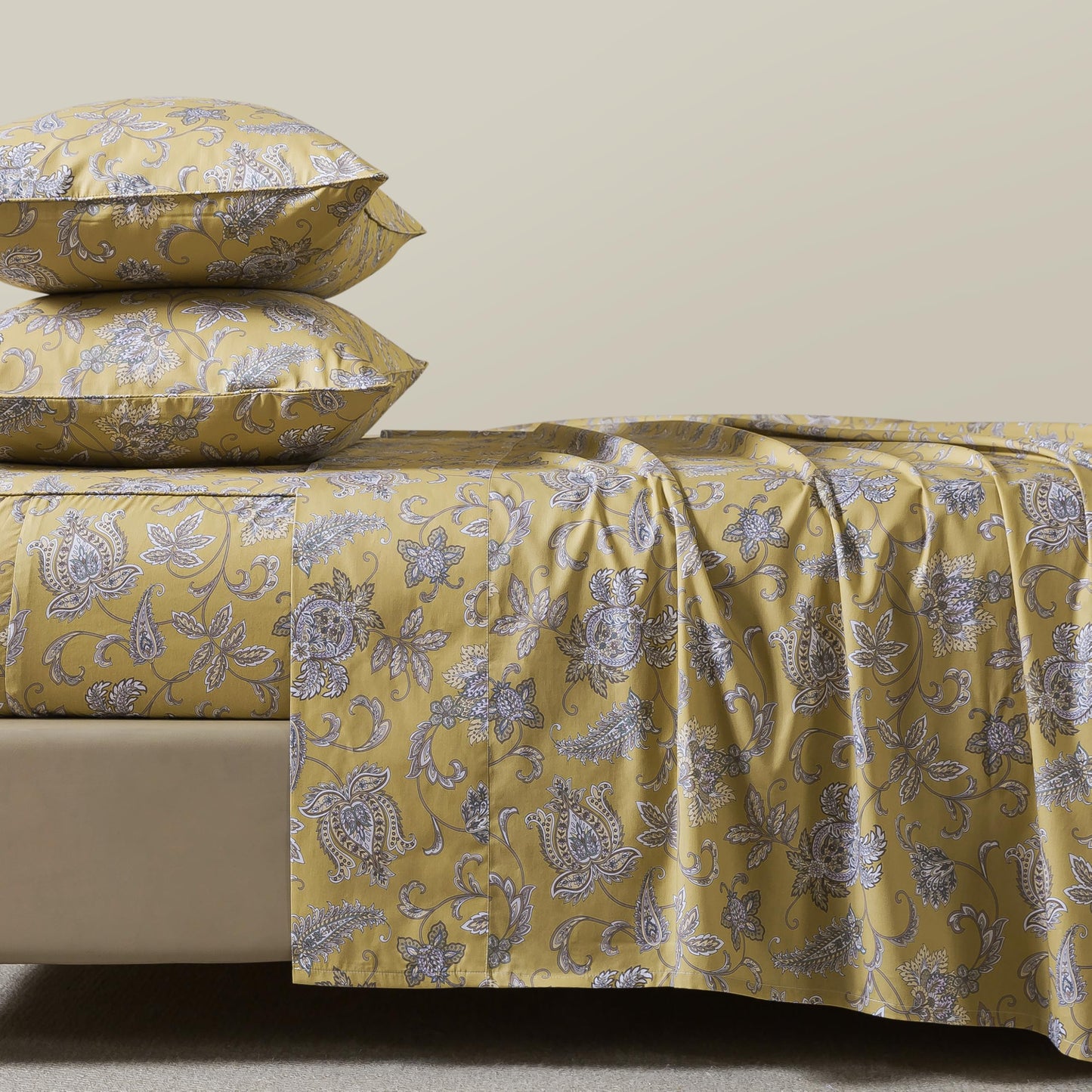 FADFAY 100% Cotton Queen Sheet Set, Olive Green Paisley Floral Bed Sheets, Deep Pocket Fitted Sheet, Pet-Friendly Soft Breathable Cozy Bedding for All Seasons, 4-Piece