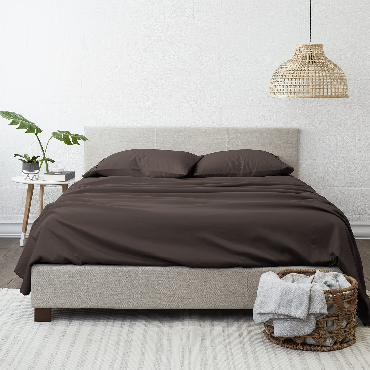 Linen Market Brushed Microfiber Full Sheet Set 4 Piece – Oeko-TEX Certified Ultra Soft & Wrinkle-Free - 16" Deep Pocket Sheets - Easy Care Full Size - Chocolate