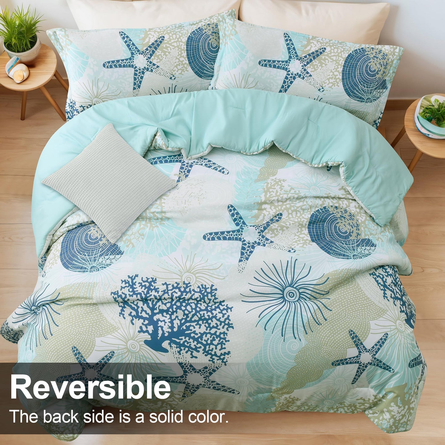 Tritard Coastal Comforter Set King Size 3 Piece, Soft Beach Themed Comforter, Ocean Nautical Lightweight Bedding Sets for All Seasons, (1 Reversible Comforter and 2 Pillow Shams), 104''x90'', C6
