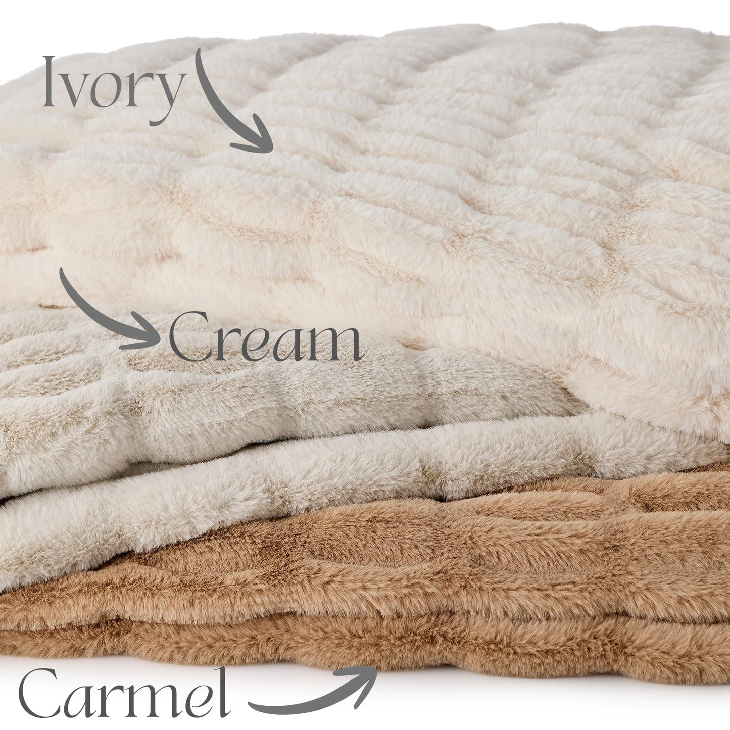 Raelee Luxury Faux Rabbit Fur Throw Blanket, Ultra Soft Double Sided Fluffy Plush Throw for Couch, Bed, Chair, Thick Warm Cozy Decorative Bubble Throw Blanket, Ivory White, 50x60