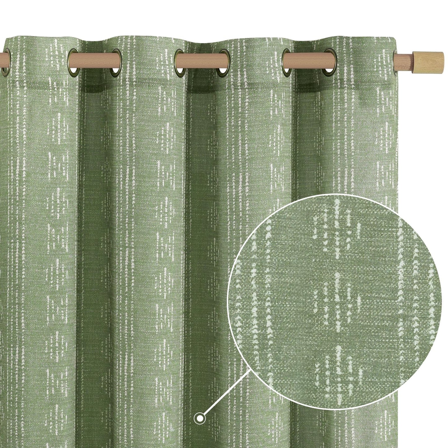 jinchan Boho Curtains Linen for Living Room Farmhouse Sage Green 84 Inch Length 2 Panels Bedroom Geometric Striped Light Filtering Window Drapes Grommet Country Curtains, Boho| Sage, W52 x L84
