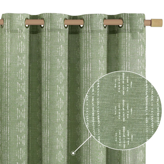 jinchan Boho Curtains Linen for Living Room Farmhouse Sage Green 84 Inch Length 2 Panels Bedroom Geometric Striped Light Filtering Window Drapes Grommet Country Curtains, Boho| Sage, W52 x L84