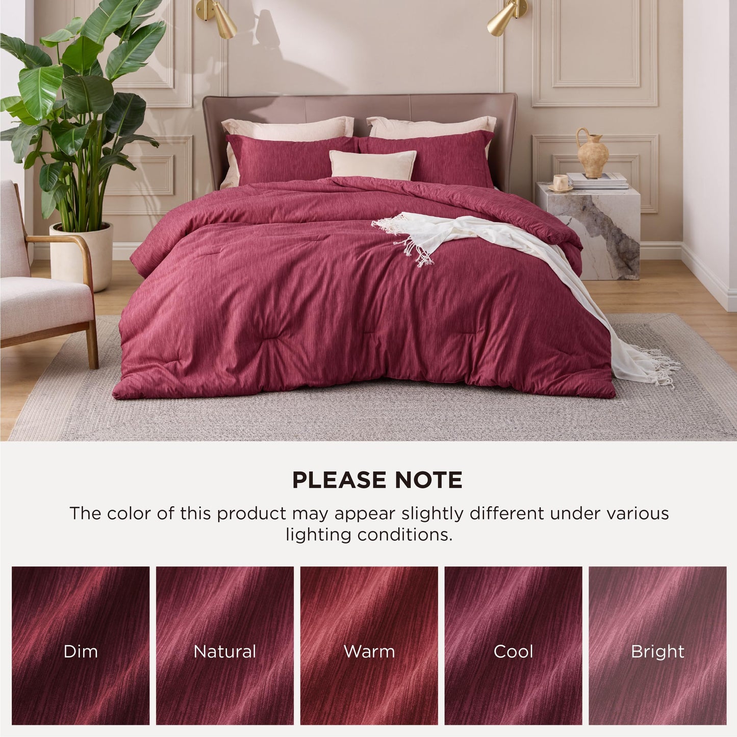 Bedsure Queen Comforter Set - Dark Red Comforter Queen Size, Soft Bedding for All Seasons, Cationic Dyed Bedding Set, 3 Pieces, 1 Comforter (90"x90") and 2 Pillow Shams (20"x26"+2")