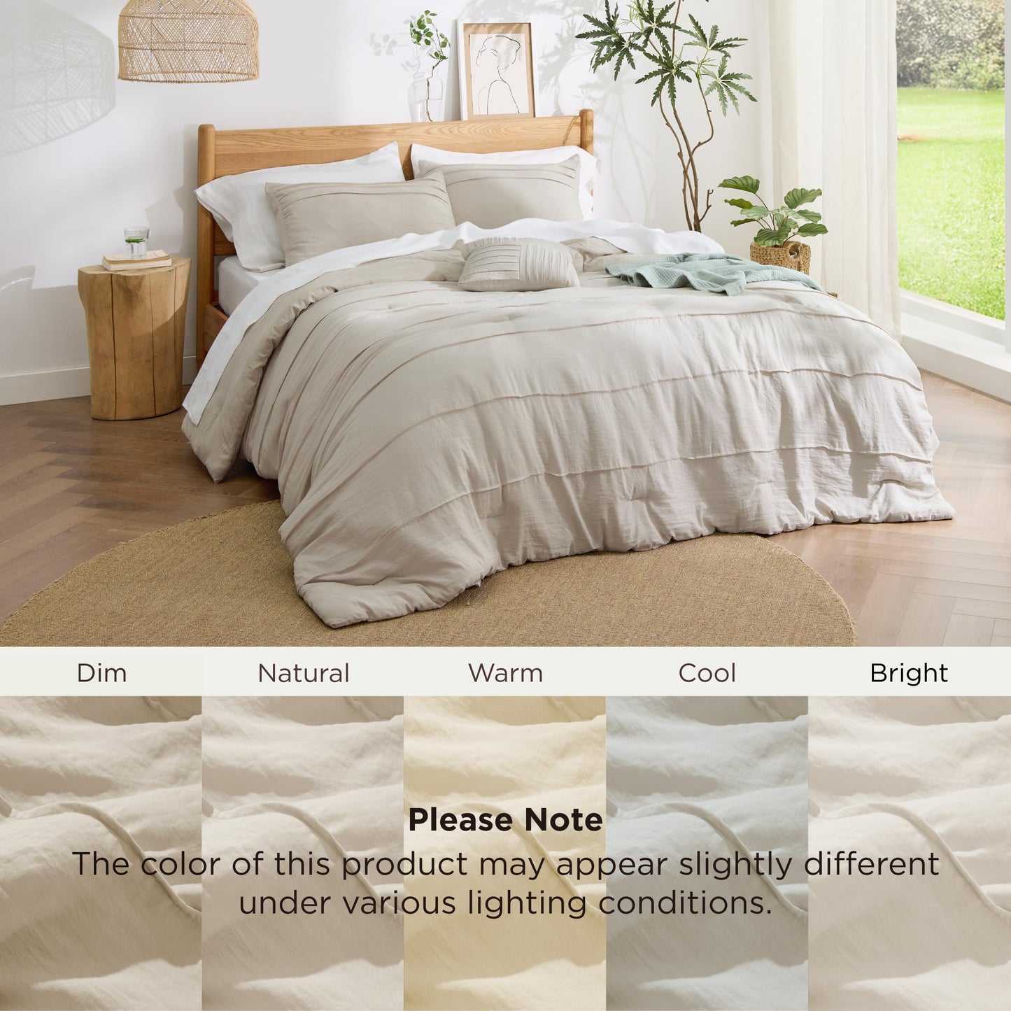 Bedsure Beige Twin XL Comforter Set - 3 Pieces Pinch Pleat Bed Set, Down Alternative Bedding Sets for All Season, 1 Comforter, 1 Pillowcase, 1 Decorative Pillow