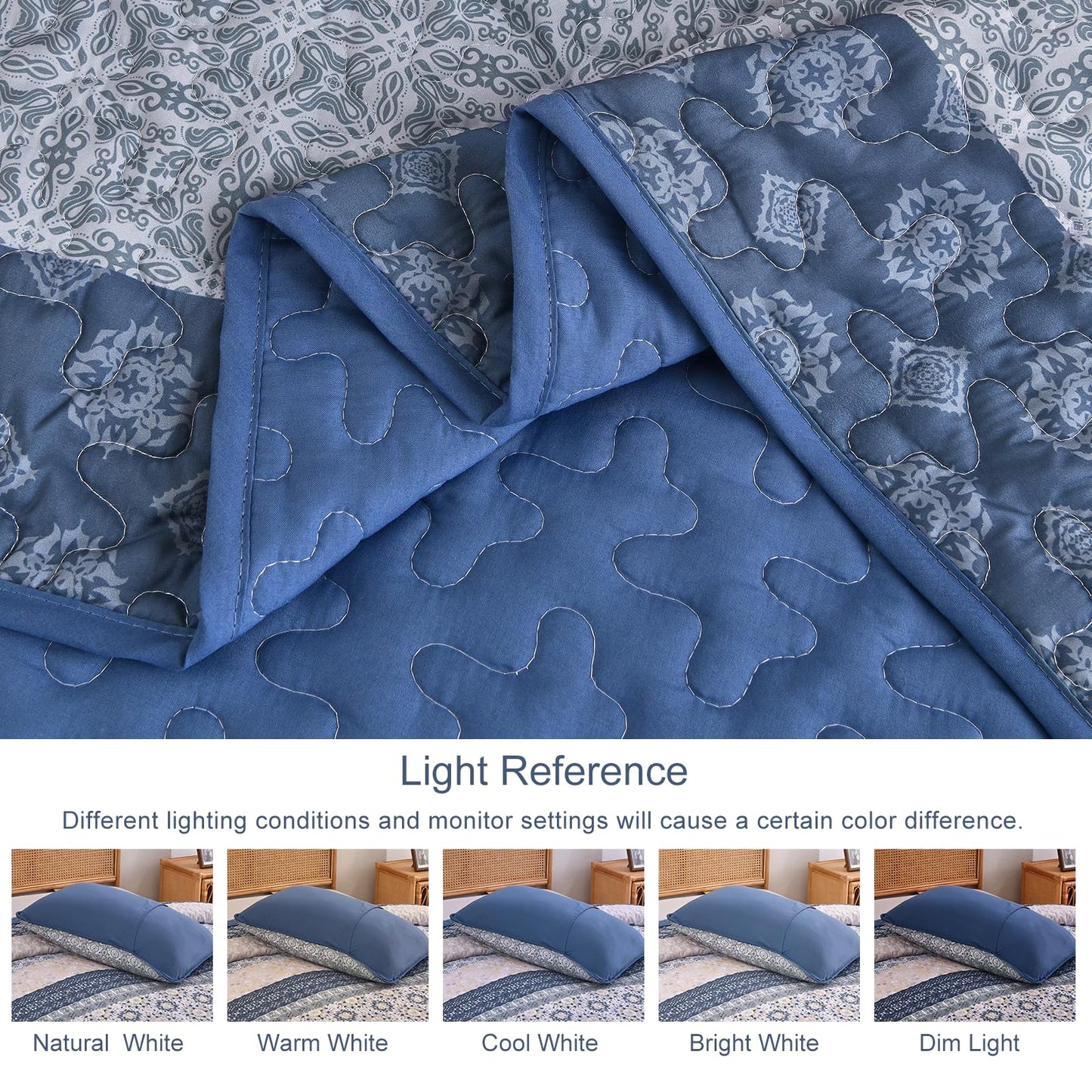 WONGS BEDDING Boho Quilt Set Queen, Bohemian Striped Patchwork Bedspread Coverlet Set with 2 Pillowcases,Lightweight Microfiber Floral Bedding Set 96"×90"