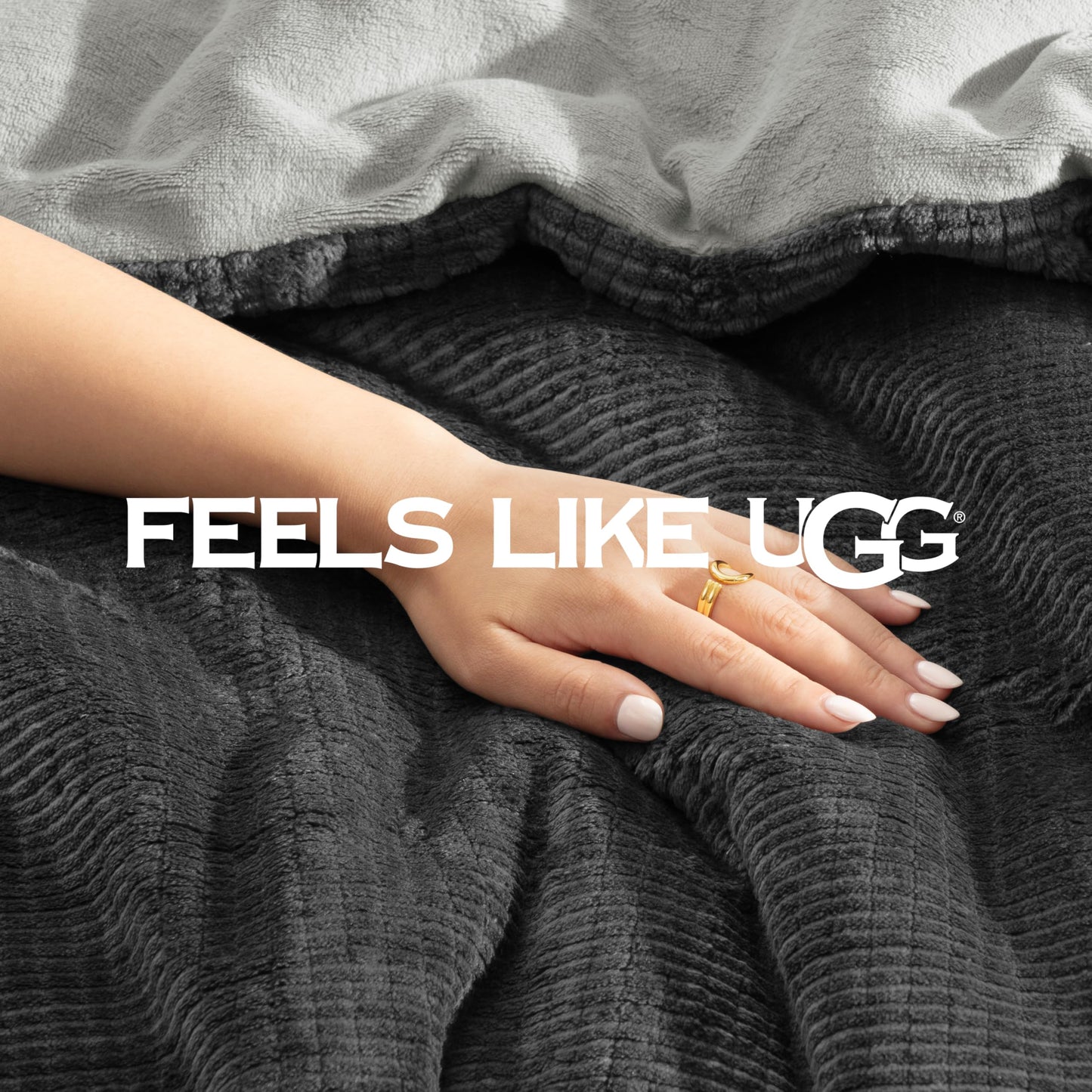 UGG Remina Comforter Set 5 Piece Bed in a Bag with Throw Blanket, Decorative Pillow, Shams, and Reversible Comforter Hypoallergenic Washable Luxury Warm Fluffy Bedding Set, Full/Queen, Charcoal Grey