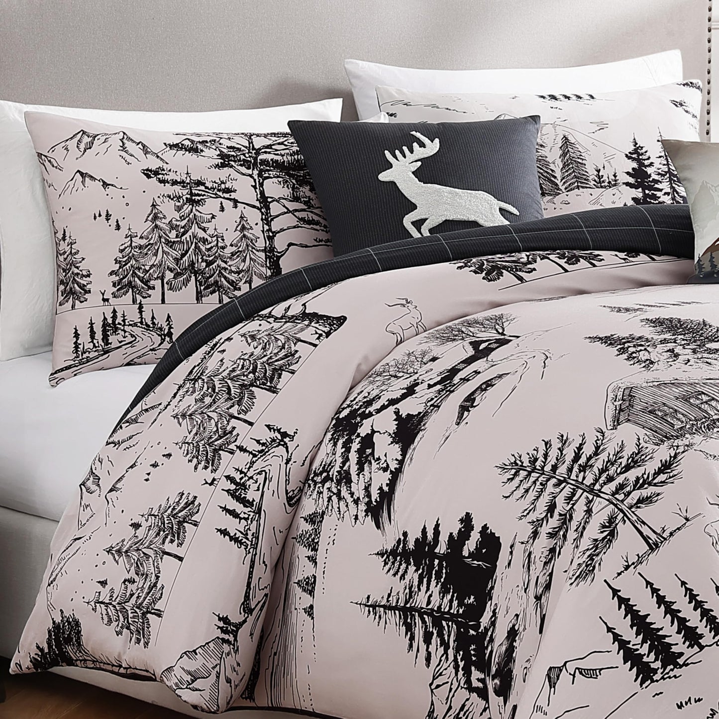 Bebejan Rocky Mountains 5 Piece Comforter Set, 100% Cotton Sateen, 220 Thread Count, Ivory Reversible Bedding Comforter Set, 1 Comforter, 2 Shams & 2 Pillows (King/Cal King)