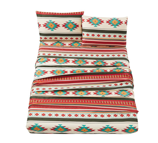 Chezmoi Collection Prescott 3-Piece Southwestern Microfiber Sheet Set, Printed Geometric Tribal Multicolor Cream Red Teal Orange Bed Sheets, Twin XL Size