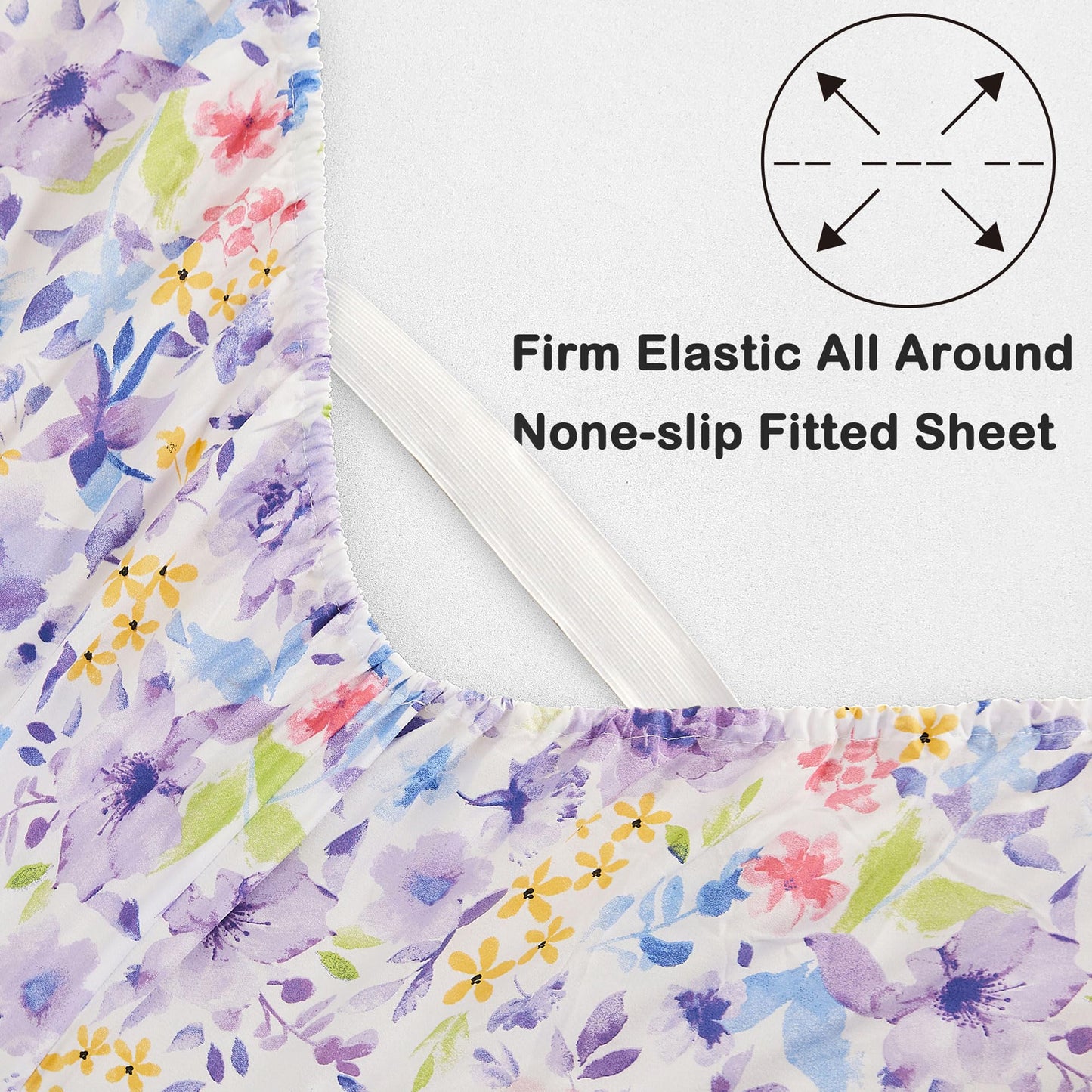 Mooreeke Floral Full Sheets, Soft Breathable Microfiber Vintage Printed Bed Sheet Set, Deep Pocket Non-Slip Fitted Sheet Included, Purple Flower Pattern