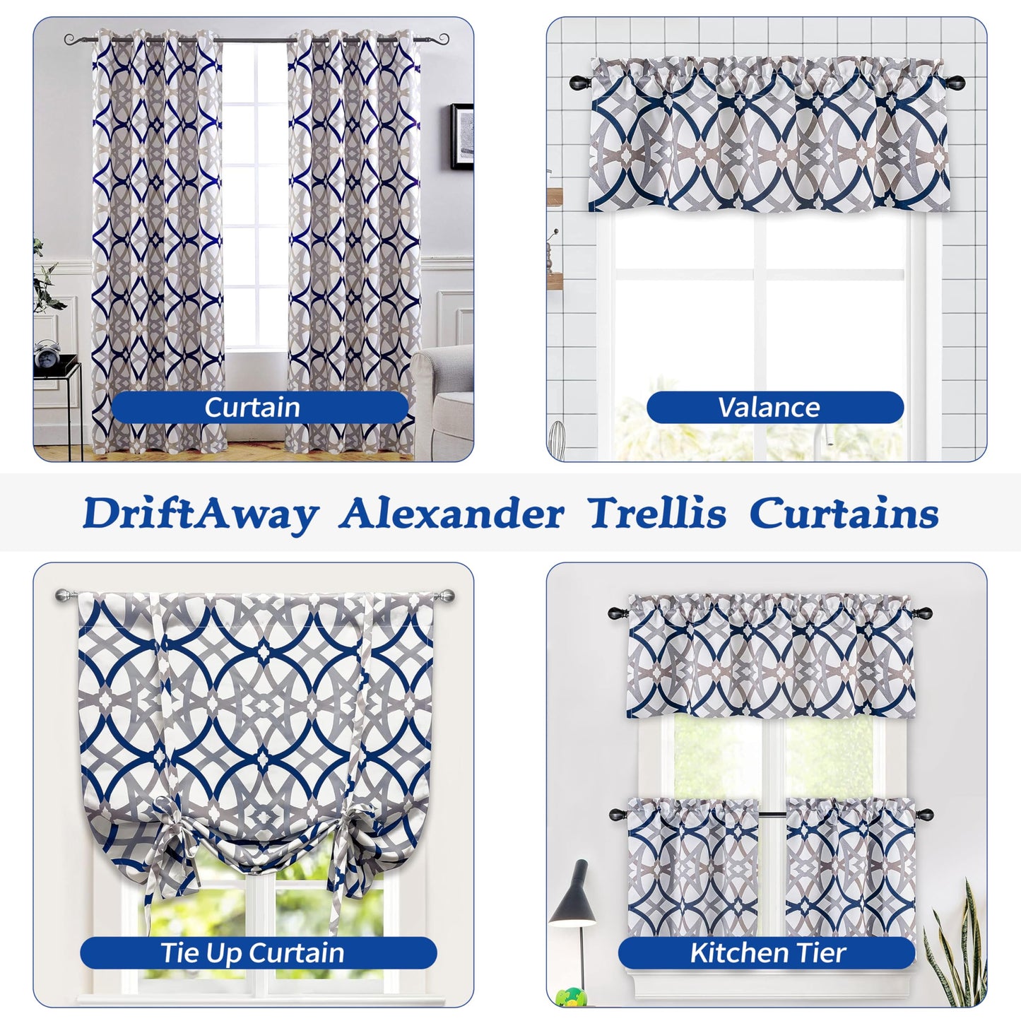 DriftAway Alexander 80% Blackout Curtains for Living Room 250GSM Pattern Match Thermal Insulated Room Darkening Geo Moroccan Mid Century Grommet Bedroom Drapes 2 Panels 52 Inch by 84 Inch Navy Gray