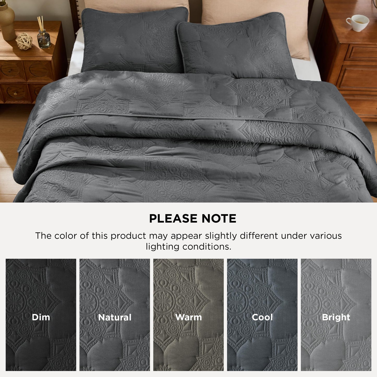 Bedsure King Size Quilt Set - Lightweight Bedspreads King Size, Stitch-Free Ultrasonic Quilting Coverlet, All-Season Dark Grey Comforter Set, Pet-Friendly Soft Machine Washable Bedding (106"x96")