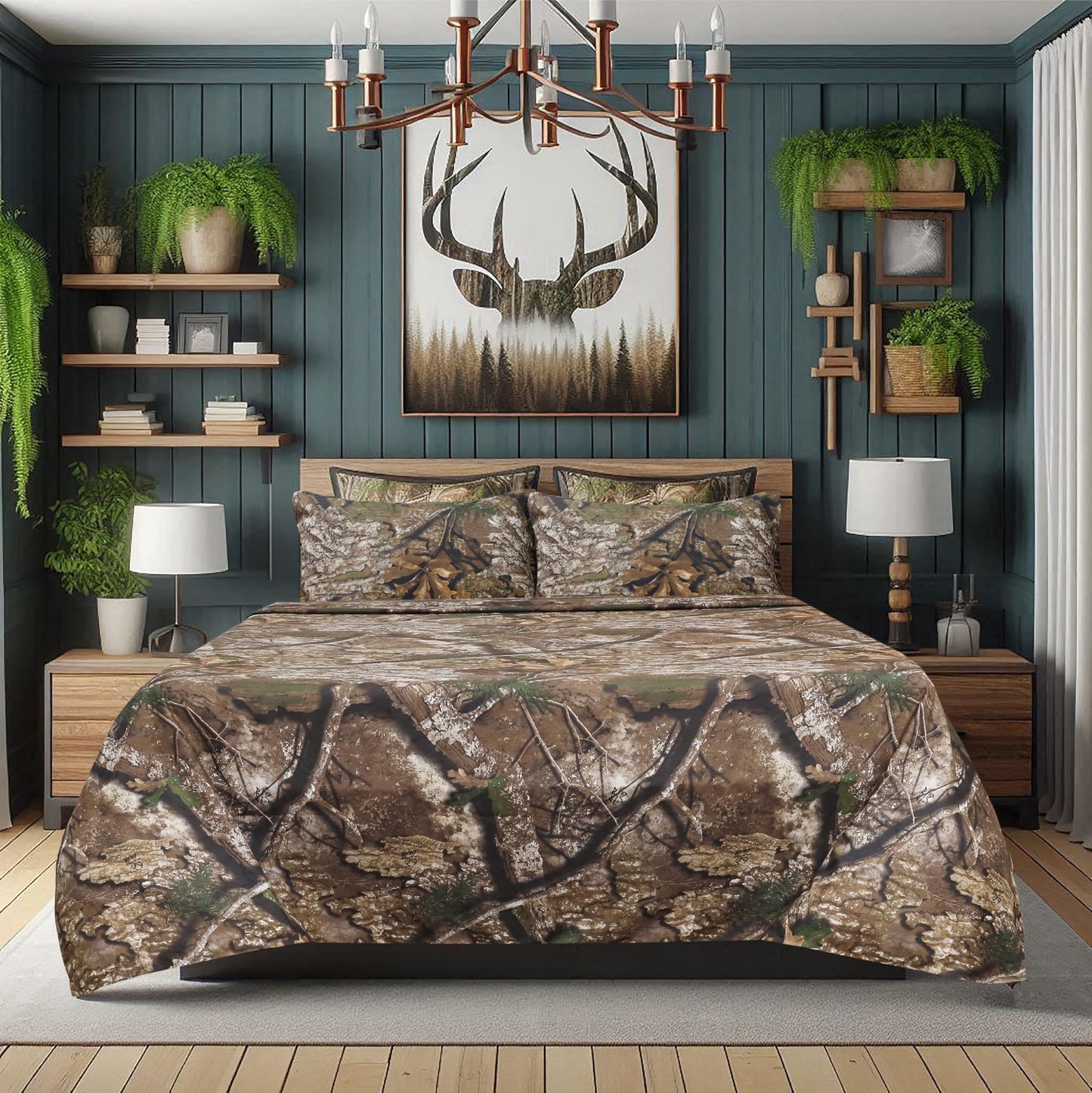 VISI-ONE Realtree APX King Camo 4 Piece Sheet Set – Lightweight, Cooling, Wrinkle-Free Microfiber 13" Deep Pockets Sheets, Unisex Rustic Western Farmhouse Style Made to Complement All Living Spaces