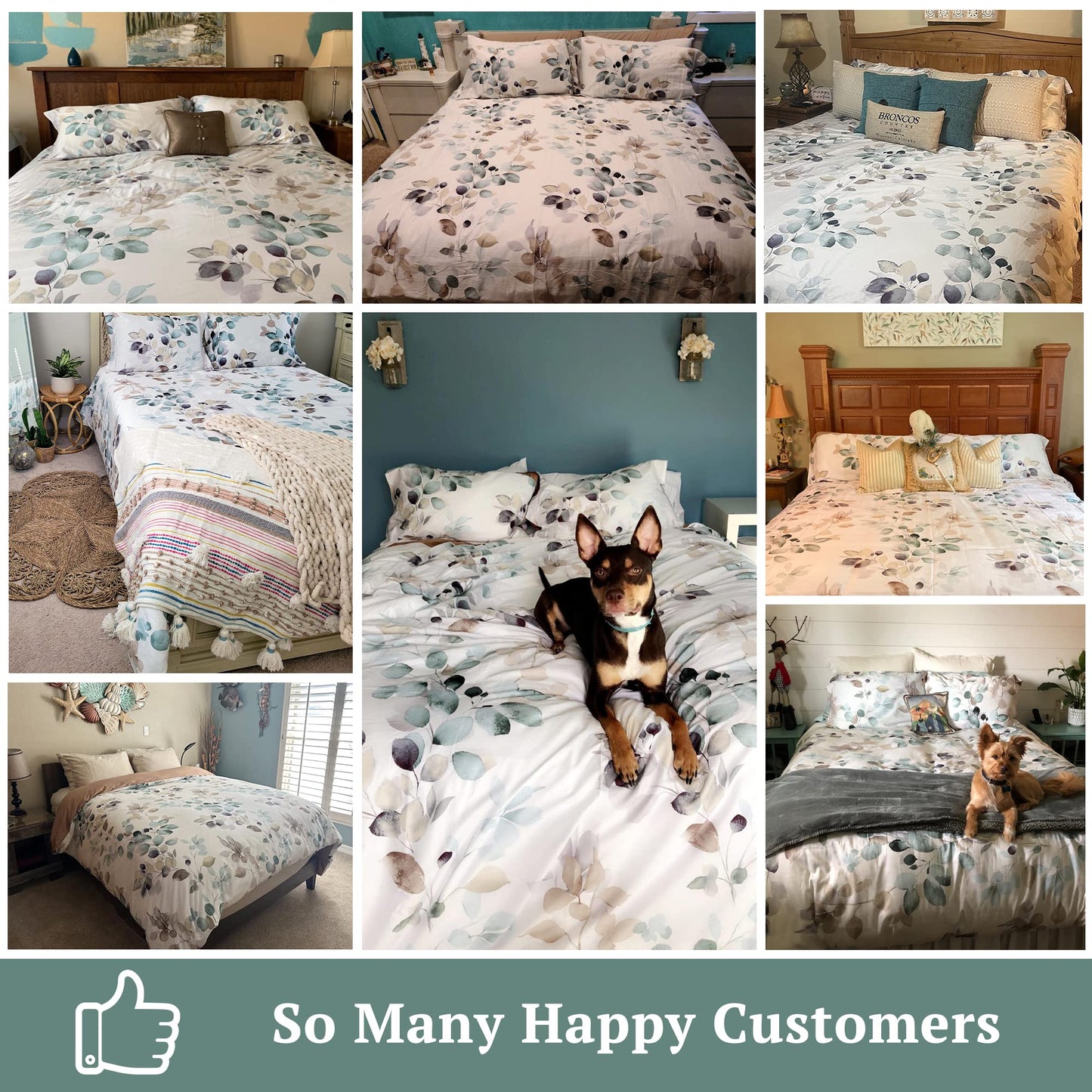 MILDLY Floral Duvet Cover Set - 100% Long-Staple Cotton Gradient Teal Leaves Pattern Comforter Cover 3pcs Soft Breathable Luxury Bedding for All Season