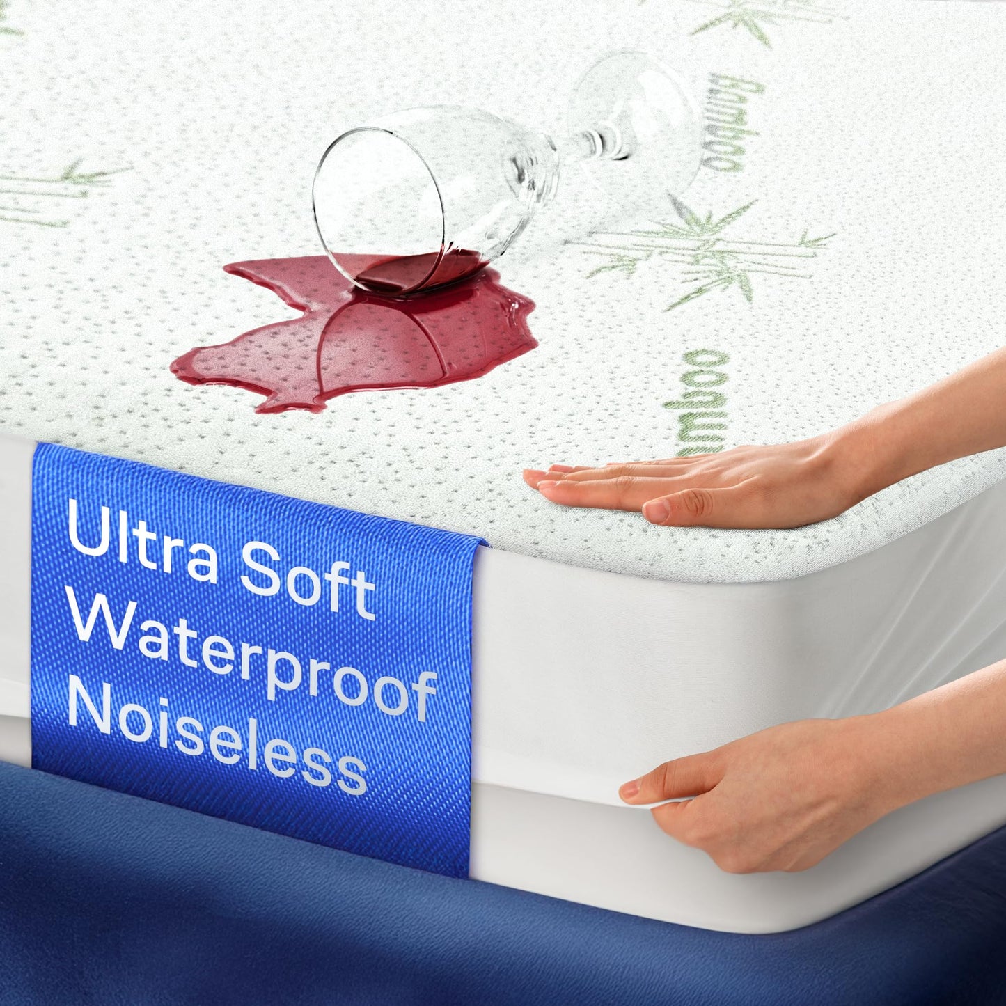 Side-Shield Waterproof Mattress Protector King - 6-21" Deep Pocket with Leak-Proof Edge Protection - Noiseless & Cooling Soft-Touch Viscose Made from Bamboo - Machine Washable (Green)