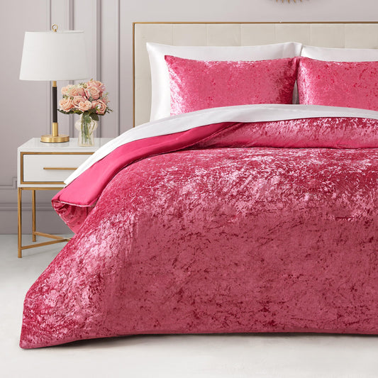 Juicy Couture Crushed Velvet Queen Comforter and Sham Set, 3-Piece Full/Queen Bedding Set - (1) 90"x90" Comforter and (2) 20"x26" Sham - Hot Pink