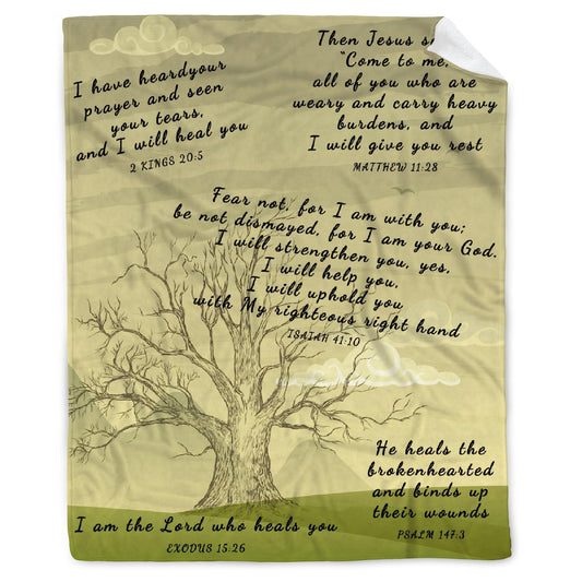 AMITAYUS Tree Healing Scripture Bible Verse Fleece Throw Sympathy Prayer Blanket Religious Christian Inspirational Gifts for Women Friends - 40''x50''