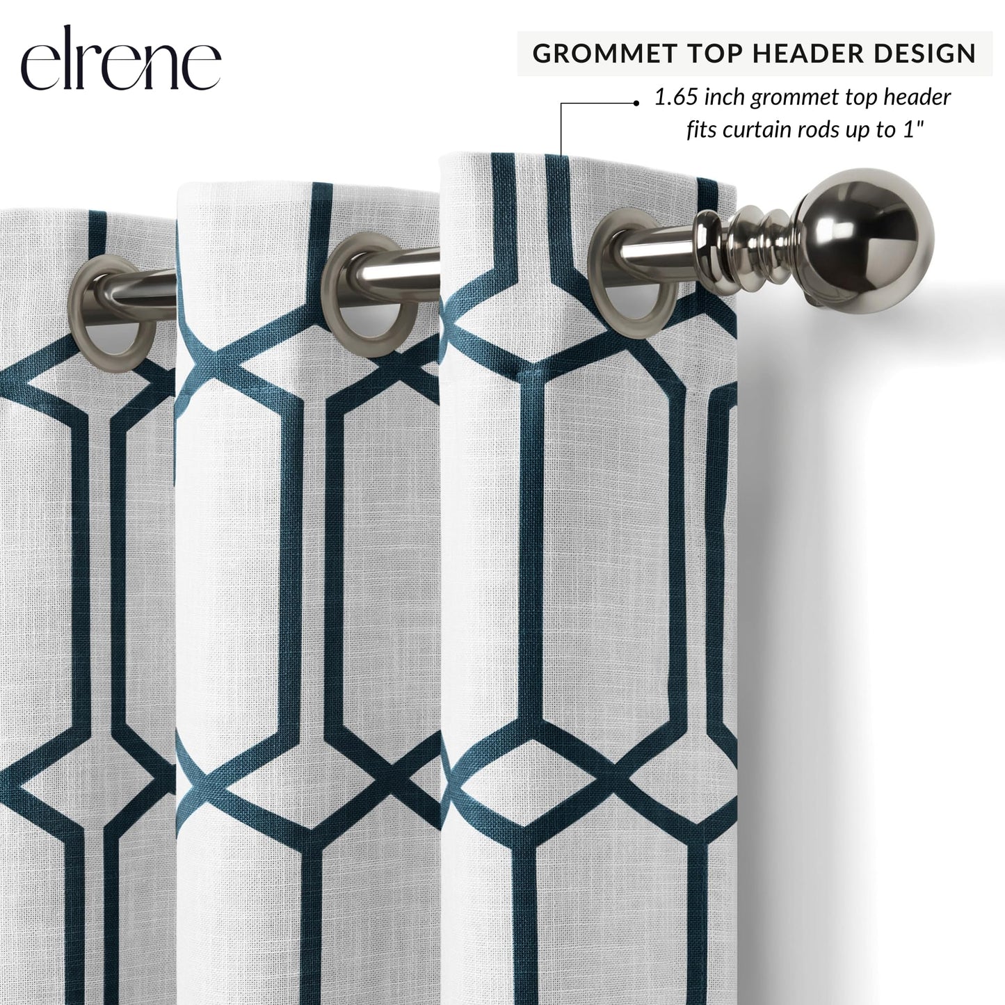 Elrene Home Fashions Kaiden Geometric Room-Darkening Window Curtain, Single Panel, 52" W x 95" L (1 Panel), Indigo