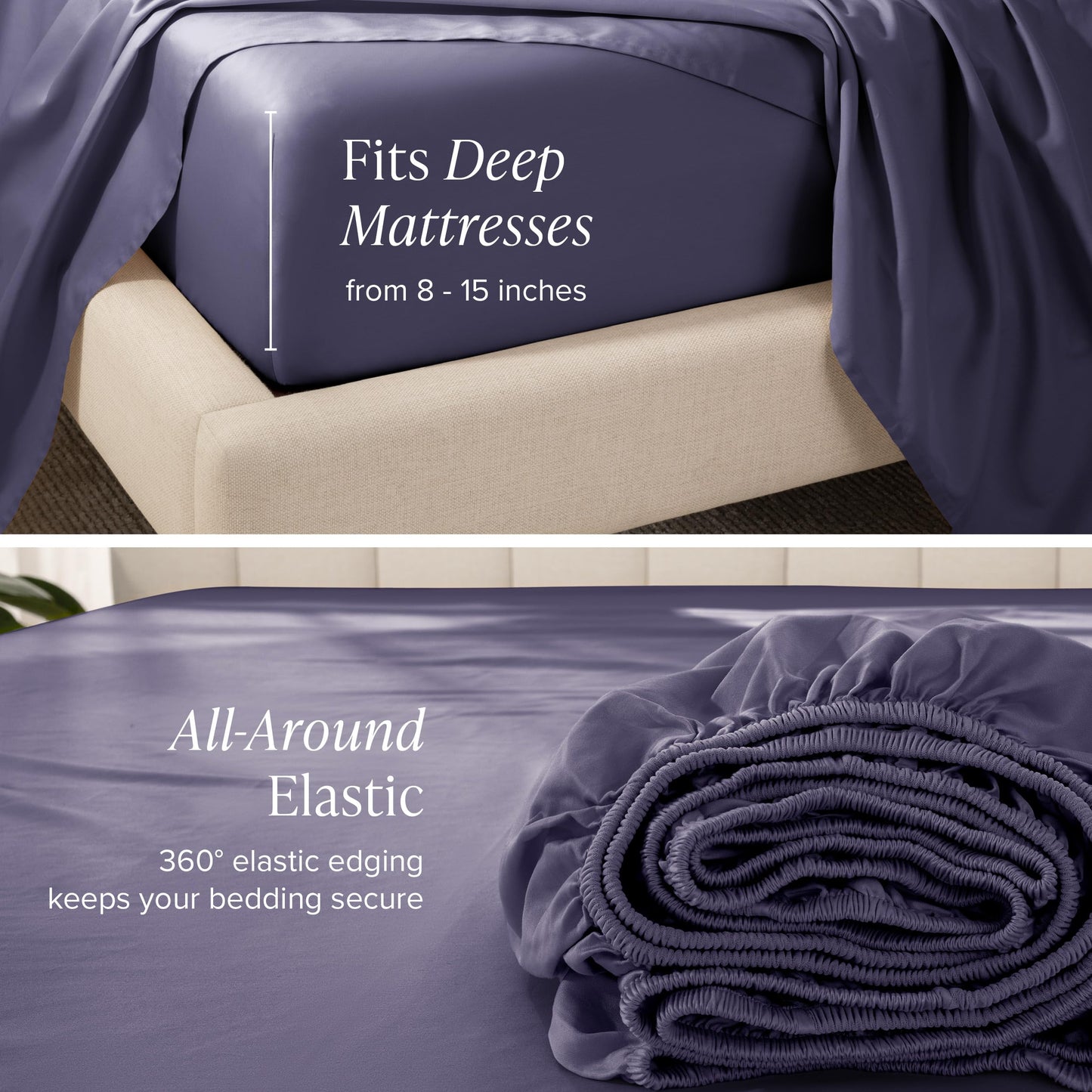 Bare Home 100% Organic Cotton Sateen Fitted Sheet - 400 Thread Count - Smooth Sateen Weave - Breathable & Cooling - Hotel Luxury - Durable Fitted Sheet - Deep Pocket (King, Dusty Purple)