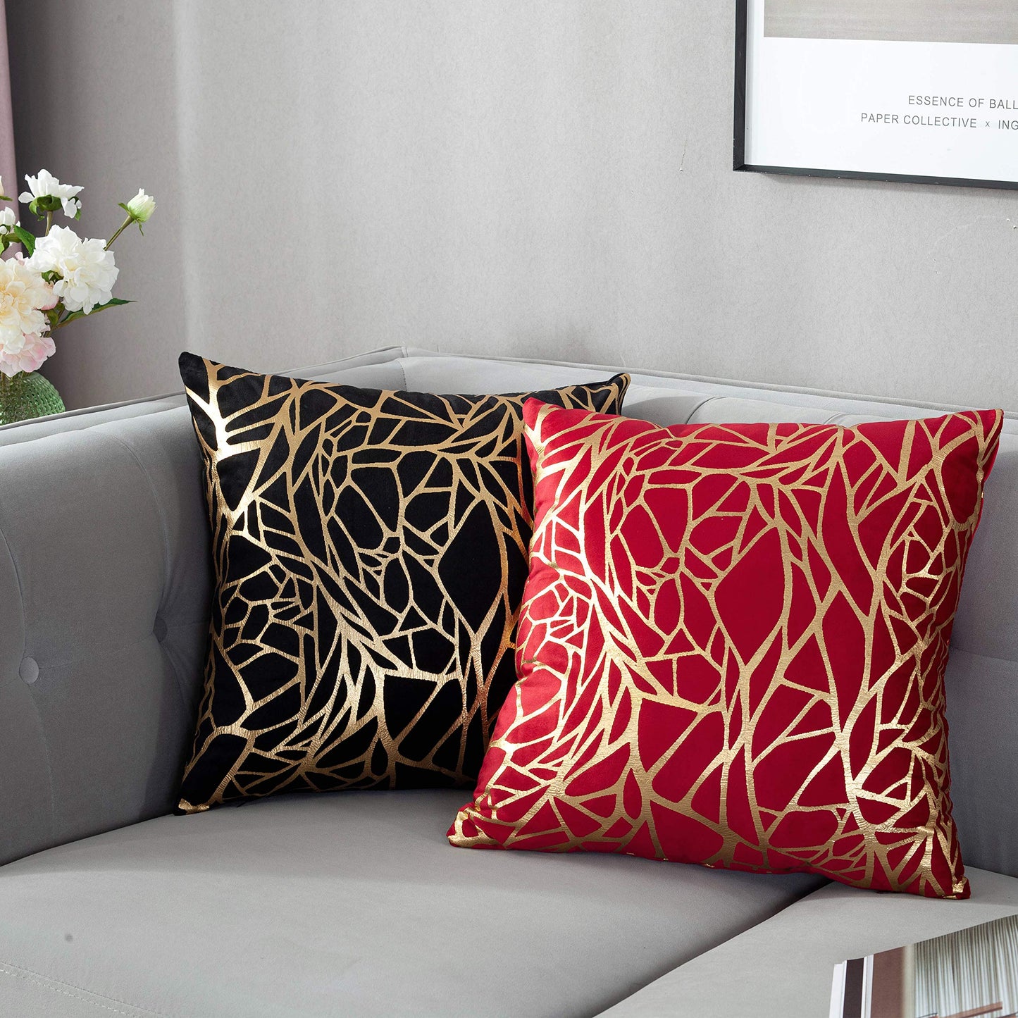 TAOSON Pack of 2,Irregular Abstract Lines Geometric Bronzing Printed Cozy Soft Throw Pillow Cases Cushion Covers Shells for Sofa Couch Bed Home Decoration 18 x 18 Inches, Green and Gold