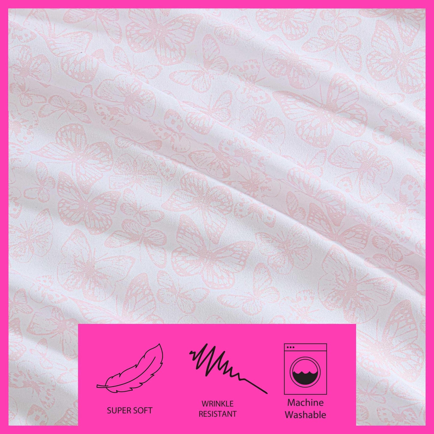 Betsey Johnson - Queen Size Sheet Set, Nerdy Teddies Print Microfiber Bedding with Deep Pocket Fitted Sheet, Bed Sheets with Matching Pillowcases, Butterfly Love Pink