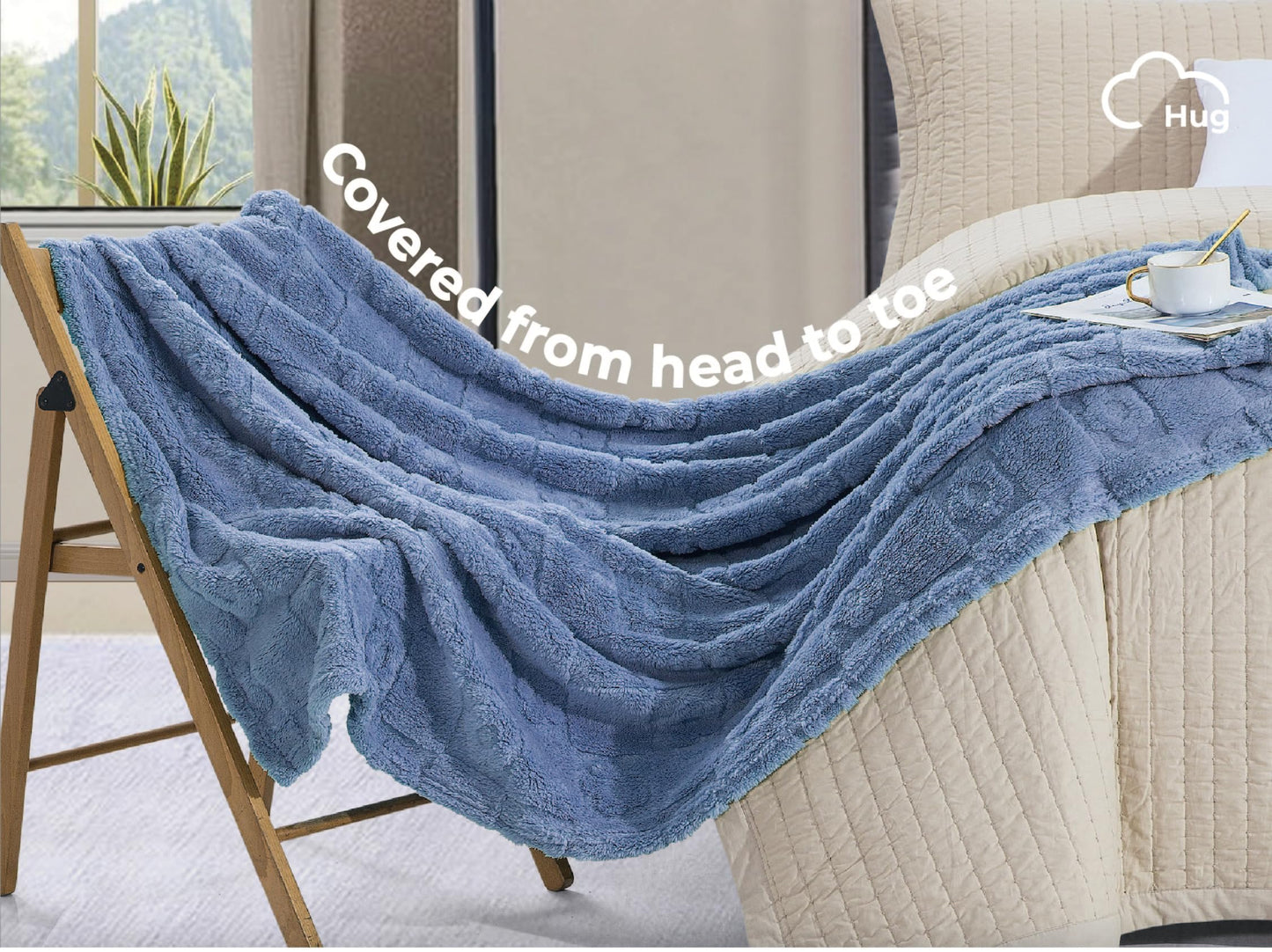 CLOUDS HUG Blue Throw Blanket for Couch - Soft Blankets for Women, Cute Small Farmhouse Fleece Blanket for Girls Gift, 50x60 Inches,3D Textured Flower