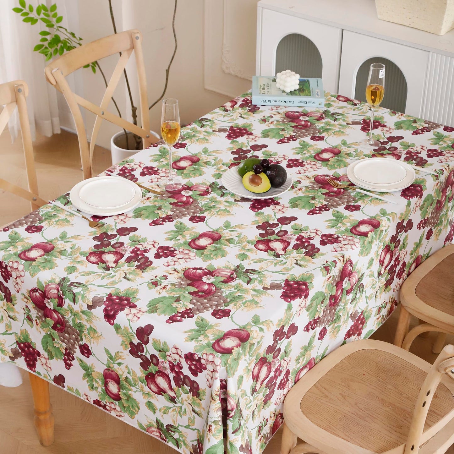 Walrus Heavy Duty Vinyl Tablecloth with Flannel Backing Waterproof Oil-Proof Plastic Table Cloth Stain-Resistant Wipeable Rectangle or Square Table Cover for Indoor and Outdoor (Fruits, 54x54 Inch)