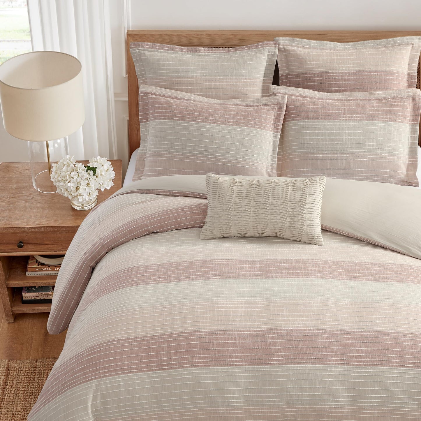 Levtex Home Sand Stripes Blush Twin/Twin XL Comforter Set (68x88in) with 1 Pillowcase (26x20in) - Woven Jacquard Stripe - Pink, Dusty Rose, Cream, White - Cotton Twin Size Comforter Set - Soft