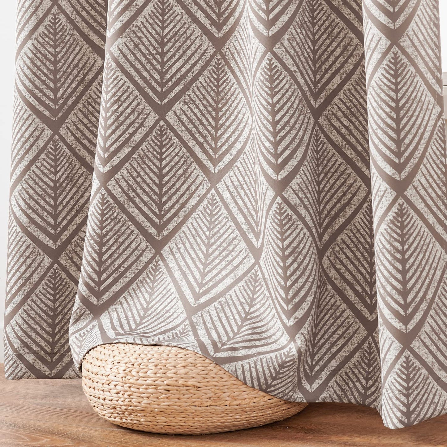 jinchan 80% Blackout Curtains for Living Room, Geometric Patterns Drapes for Bedroom, Window Treatments for Room Darkening, Grommet Top Thermal Insulated Curtains 84 inch Length 2 Panels Set, Brown