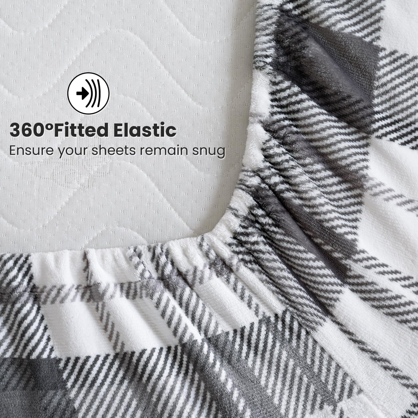 Viviland Plush Micro Polar Fleece Full Bed Sheet Set, Cozy Flannel-Like Velvet/Velour Fitted Sheets with 15" Deep Pocket, Fuzzy Warm Winter Double Sheets & Pillowcase Set, Gray and White Plaid