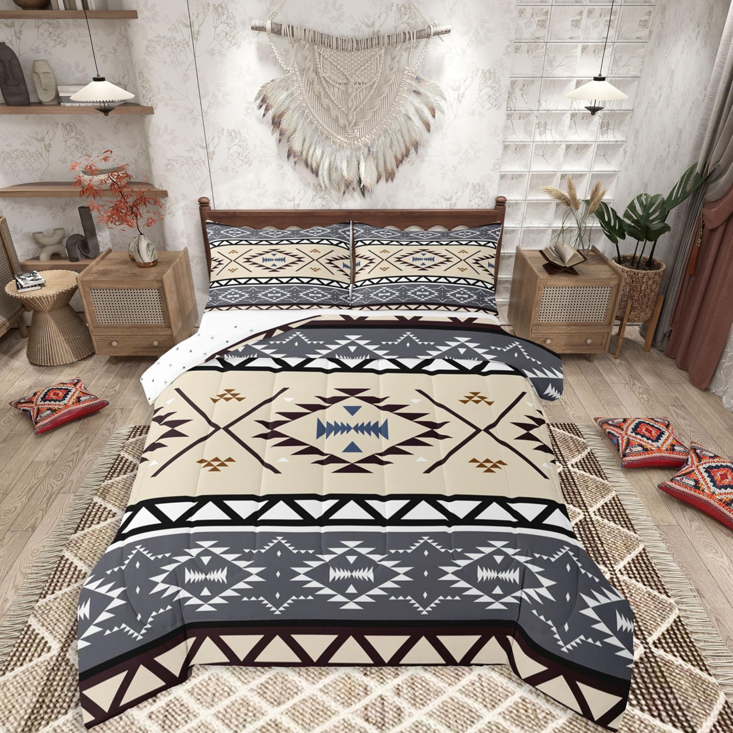 jejeloiu Boho Western Kids Comforter Set Queen Size Bohemian Southwestern Bedding Set Aztec Decor Duvet Quilt for Kids Boys Girls Bedroom Farmhouse Country Ultra Soft Breathable
