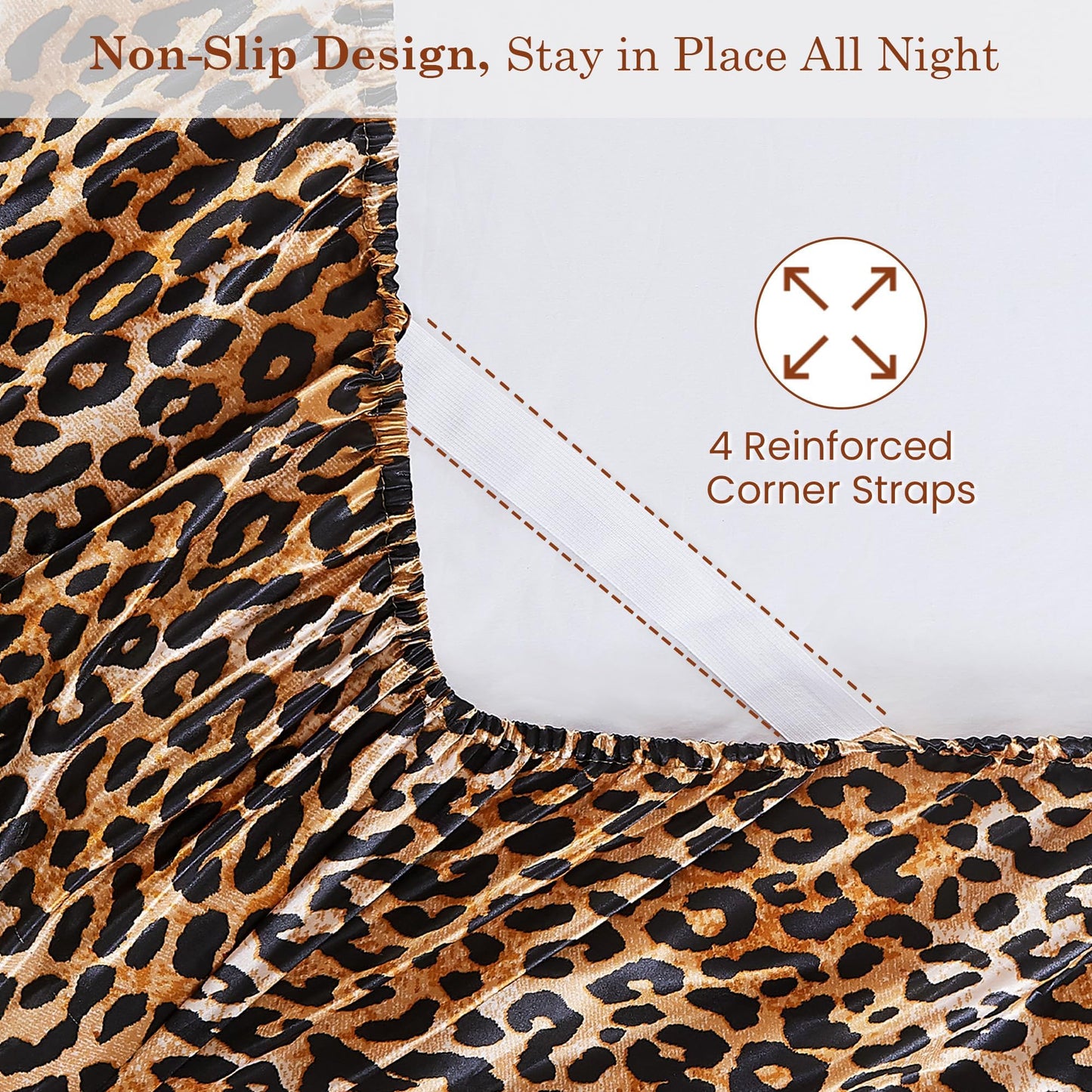 lasoftan Leopard Print Satin Sheets Twin, Silky Animal Print Fitted Bed Sheet with 15" Deep Pocket & Non-Slip Straps, Luxury Hotel Satin Summer Cooling Sheets & Pillowcase Set, Yellow
