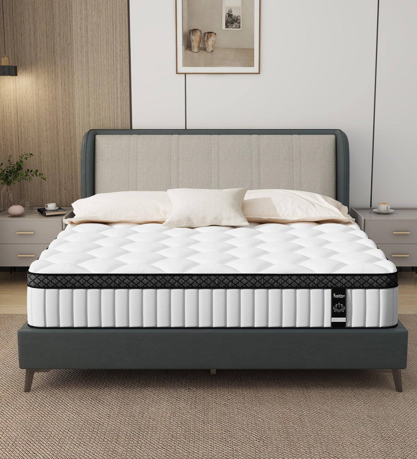 REALONE Full Mattress,10 Inch Hybrid White Mattresses,Gel Memory Foam Spring Mattress in a Box,Medium Firm Pressure Relief