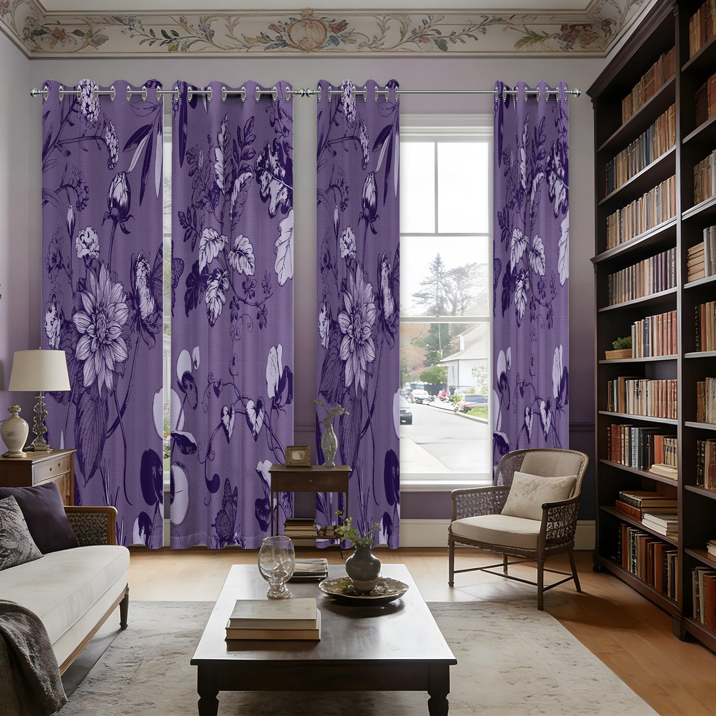 soeeao Dark Purple Vintage Botanical Blackout Curtains Patterned Purple Floral Window Drapes for Plum Bedroom Living Room, 84 inch Length 2 Panels Set, 52x84 inch