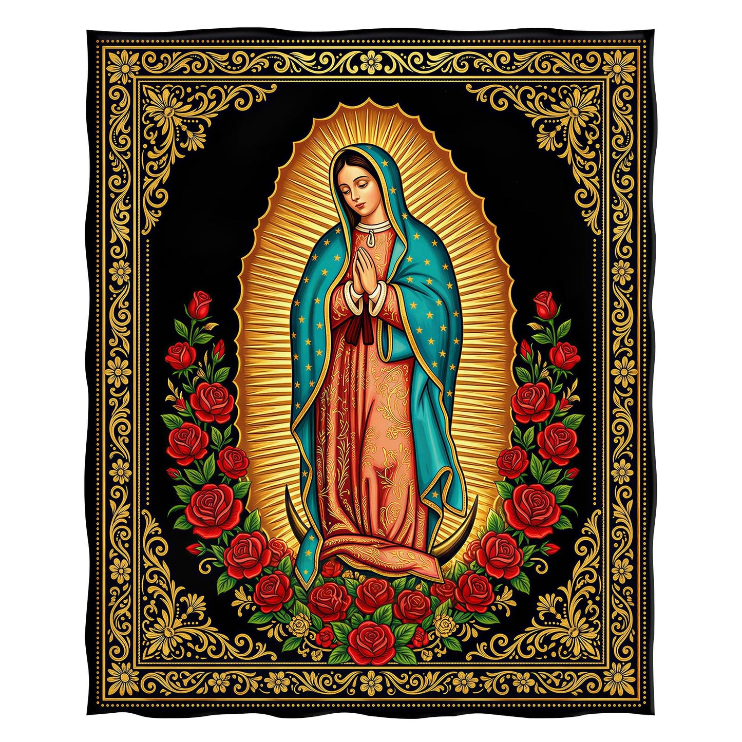 Levens Christian Throw Blanket - Lightweight Soft Cozy Flannel Lap Blanket for Napping- Unique Religious Decor for Couch Sofa Bed 50"x60" - Virgin Mary Virgen de Guadalupe Theme Gifts
